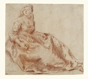 Study of a Seated Woman; Jean-Baptiste Pater, French, 1695 - 1736, about 1730; Red chalk on tan paper; 15.2 x 16.7 cm