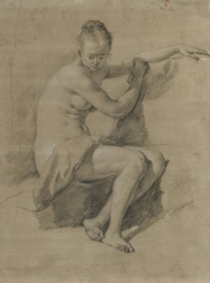Seated Female Nude; Adriaen van de Velde, Dutch, 1636 - 1672, Holland; about 1660 - 1670; Black chalk heightened with white
