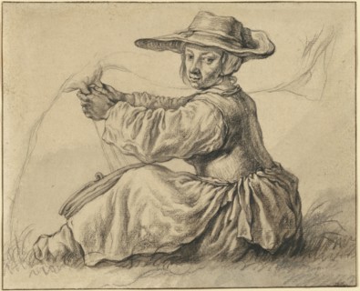 A Milkmaid; Aelbert Cuyp, Dutch, 1620 - 1691, about 1642 - 1646; Black chalk, graphite, gray wash; 12.1 x 14.8 cm
