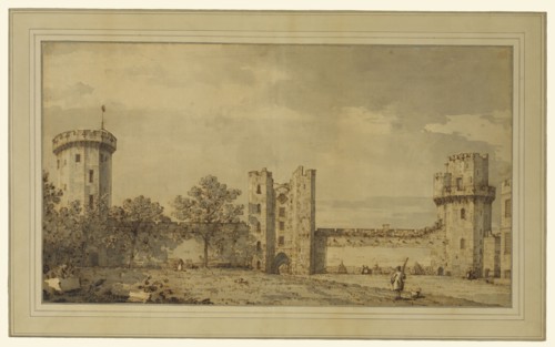 Warwick Castle: The East Front from the Courtyard; Canaletto, Giovanni Antonio Canal, Italian, 1697 - 1768, about 1748; Pen