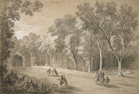 Park Scene; Jean-Baptiste Oudry, French, 1686 - 1755, 1744; Black and white chalk on tan paper; 35.1 × 51.4 cm