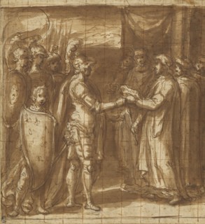 Scene from the History of the Farnese Family; Taddeo Zuccaro, Italian, 1529 - 1566, about 1565; Pen and brown ink, brush with
