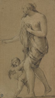 Study of a Female Figure with a Putto, recto, Study of a Male Nude, verso, Simon Vouet, French, 1590 - 1649, France