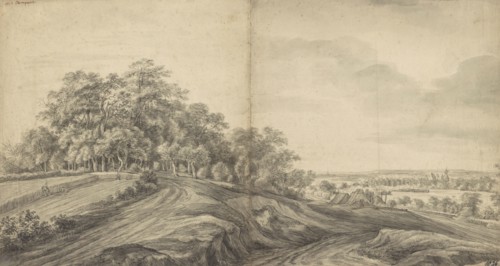 Landscape with Haymakers at the Left; Simon de Vlieger, Dutch, about 1600 - 1653, Netherlands; about 1640 - 1653; Black chalk