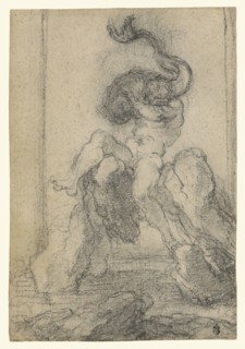 A Marine God with a Dolphin; Gian Lorenzo Bernini, Italian, 1598 - 1680, Italy; 1652 - 1653; Black chalk; 34.8 x 23.8 cm
