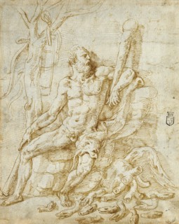 Hercules Resting after Killing the Hydra; Giulio Romano, Giulio Pippi, Italian, before 1499 - 1546, Italy; about 1535; Pen