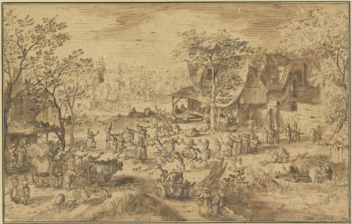 Peasant Kermis; David Vinckboons, Flemish, 1576 - about 1632, Netherlands; 1604; Pen and brown ink and brush with brown