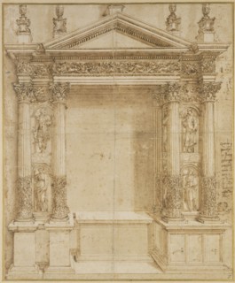 Design for an Altar; Baldassare Peruzzi, Italian, 1481 - 1536, Italy; about 1527; Black chalk, pen and brown ink and brown wash