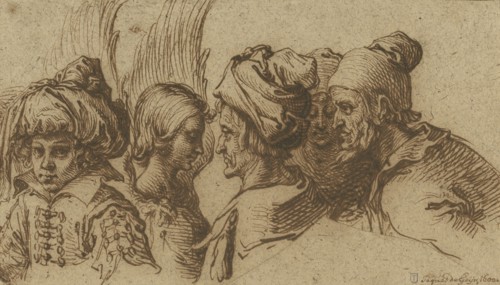 Bust of a Boy in a Turban, a Winged Angel, and Three Old Men; Jacques de Gheyn II, Dutch, 1565 - 1629, Netherlands; about 1600