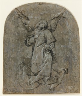 Study of an Angel; Mair von Landshut, German, about 1450 - 1504, Germany; 1498; Black ink and white tempera highlights on gray