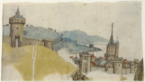 View of a Walled City in River Landscape; Attributed to Workshop of Master LCz, German, active 1480 - 1505, Germany; about 1485