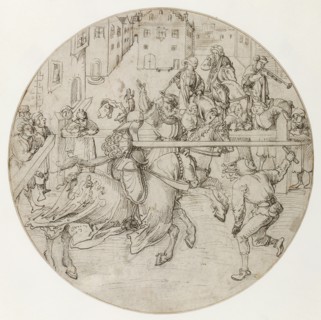 Tournament Scene; Jörg Breu the Elder, German, about 1475,1476 - 1537, Germany; about 1510 - 1515; Pen and black ink over black