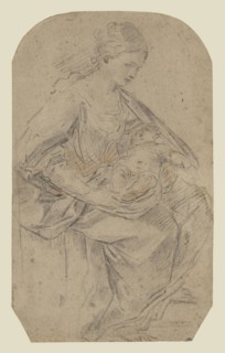 Virgin and Child, recto, Turbaned Woman, verso, Guido Reni, Italian, 1575 - 1642, Italy; about 1640 - 1642; Black, red