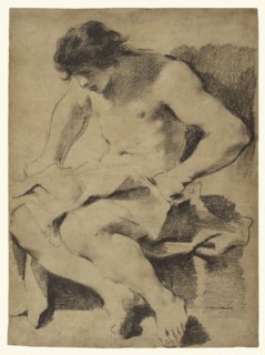 Study of a Seated Young Man; Guercino, Giovanni Francesco Barbieri, Italian, Bolognese, 1591 - 1666, Italy; about 1619; Black
