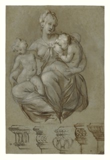 Charity and Studies of Entablatures, recto, Frieze of Putti, verso, Paolo Farinati, Italian, 1524 - 1606, Italy; about 1580
