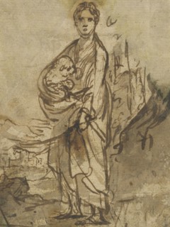 Saint Agnes, recto, Figure Studies, verso, Adam Elsheimer, German, 1578 - 1610, Germany; about 1605; Pen and brown ink