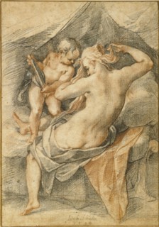 The Toilet of Venus; Joseph Heintz the Elder, Swiss, 1564 - 1609, Switzerland; 1594; Red and black chalk; 21.6 x 15.1 cm