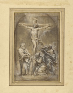 Christ on the Cross with the Virgin Mary, Mary Magdalene, and Saint John; Pietro da Cortona, Italian, 1596 - 1669, Italy
