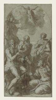 Christ the Savior above Saints John the Baptist, Jerome, Catherine, and Thomas; Giuseppe Porta, Giuseppe Salviati, Italian