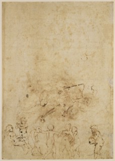 The Holy Family, recto, Amorous Putti, verso, Michelangelo Buonarroti, Italian, 1475 - 1564, Italy; about 1530; Black and red