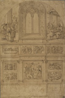 Project for a Wall Decoration; Perino del Vaga, Piero Buonaccorsi, Italian, 1501 - 1547, about 1522; Pen and brown ink, brush