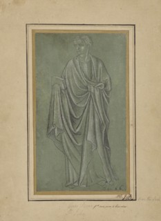 A Draped Figure Holding a Book; North or Central Italian School; about 1380; Point of the brush, heightened with white gouache