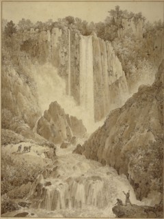 The Cascades at Terni; Louis-François Cassas, French, 1756 - 1827, 1780; Gray and black ink and brown wash on paper