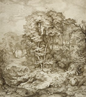 Landscape with Forest Chapel; Heinrich Johann Gärtner, German, 1828 - 1909, Germany; 1847; Pen and dark brown ink with graphite