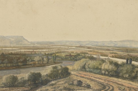 River Landscape; Philips Koninck, Dutch, 1619 - 1688, about 1675; Watercolor and gouache; 13.5 x 20 cm, 5 5,16 x 7 7,8 in