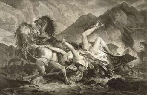 La Mort d'Hyppolite , The Death of Hyppolytus; Jean Godefroy, French, 1765 - 1848, about 1808; Engraving; 67.8 x 93.3 cm