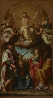 Christ in Glory with Four Saints; Pompeo Batoni, Italian, Lucchese, 1708 - 1787, 1736 - 1737; Oil on canvas; 64 × 34.9 cm