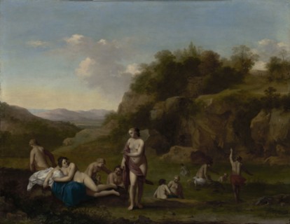 Landscape with Bathing Nudes; Cornelis van Poelenburgh, Dutch, about 1594,1595 - 1667, about 1640-1650; Oil on copper