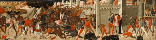 Battle Before a Walled City; Italian, Florentine School, 15th century; second half of 15th century; Tempera on panel