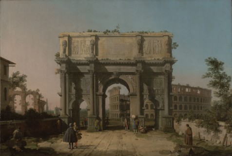 View of the Arch of Constantine with the Colosseum; Canaletto, Giovanni Antonio Canal, Italian, 1697 - 1768, 1742–1745