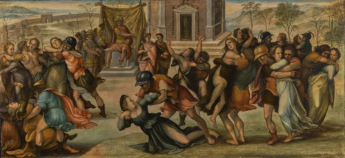 Rape of the Sabines; Girolamo del Pacchia, Italian, Sienese, 1477 - after 1533, about 1520; Oil on panel; 66 × 144.8 cm