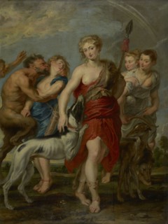 Diana and Her Nymphs on the Hunt; Workshop of Peter Paul Rubens, Flemish, 1577 - 1640, 1627 - 1628; Oil on canvas