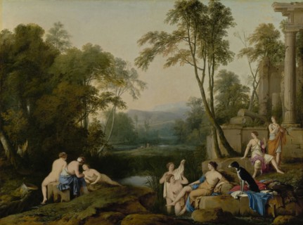 Diana and Her Nymphs in a Landscape; Laurent de La Hyre, French, 1606 - 1656, 1644; Oil on canvas; 100 × 134.1 cm