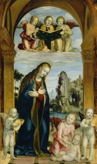 Madonna Adoring the Child with Musical Angels; Bernardino Zenale, Italian, about 1456 - 1526, about 1502; Oil on panel