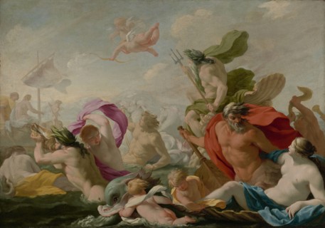Marine Gods Paying Homage to Love; Eustache Le Sueur, French, 1616 - 1655, about 1636 - 1638; Oil on canvas; 96.2 x 136.2 cm