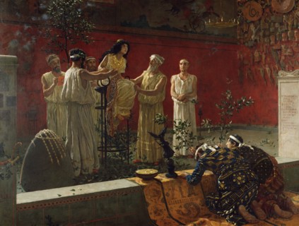 The Oracle; Camillo Miola, Biacca, Italian, Neapolitan, 1840 - 1919, 1880; Oil on canvas; 108 x 142.9 cm, 42 1,2 x 56 1,4 in