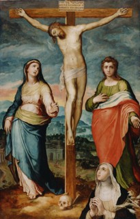 Christ on the Cross with Saints Mary, John the Evangelist and Catherine of Siena; Marco Pino, Italian, Neapolitan, before 1520