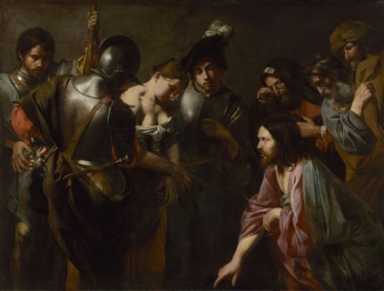 Christ and the Adulteress; Valentin de Boulogne, French, 1591 - 1632, about 1620s; Oil on canvas; 167 × 221.3 cm