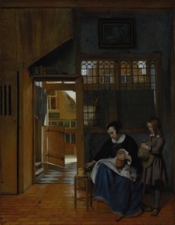 A Woman Preparing Bread and Butter for a Boy; Pieter de Hooch, Dutch, 1629 - 1684, about 1660 - 1663; Oil on canvas