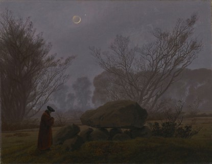 A Walk at Dusk; Caspar David Friedrich, German, 1774 - 1840, about 1830 - 1835; Oil on canvas; 33.7 × 43.2 cm, 13 1,4 × 17 in