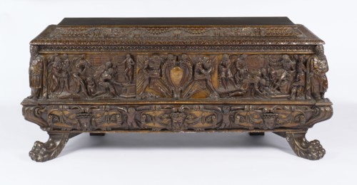 Cassone; Rome, ?, Italy; second half of 16th century; Parcel-gilt walnut; 74 x 166.1 x 61.6 cm, 29 1,8 x 65 3,8 x 24 1,4 in