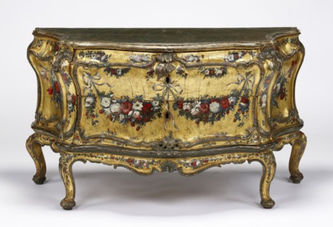 Commode; Venice, Veneto, Italy; about 1745 - 1750; Painted, gilt, and silvered oak; 81.6 × 147 × 62.6 cm