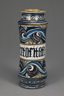 Cylindrical Drug Jar, Albarello, Naples or Sciacca, Probably Pesaro or Possibly Kingdom of Naples, Italy; about 1480