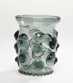 Prunted Beaker, Krautstrunk, Southern Germany, Germany; 1490 - 1530; Free-blown blue-green glass with applied decoration