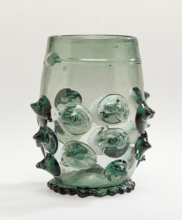 Prunted Beaker, Krautstrunk variant, Germany; late 15th or early 16th century; Free-blown pale blue-green glass