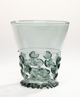 Prunted Beaker, Berkemeyer, Lower Rhineland, Germany; 1500 - 1550; Free-blown blue-green glass with applied decoration